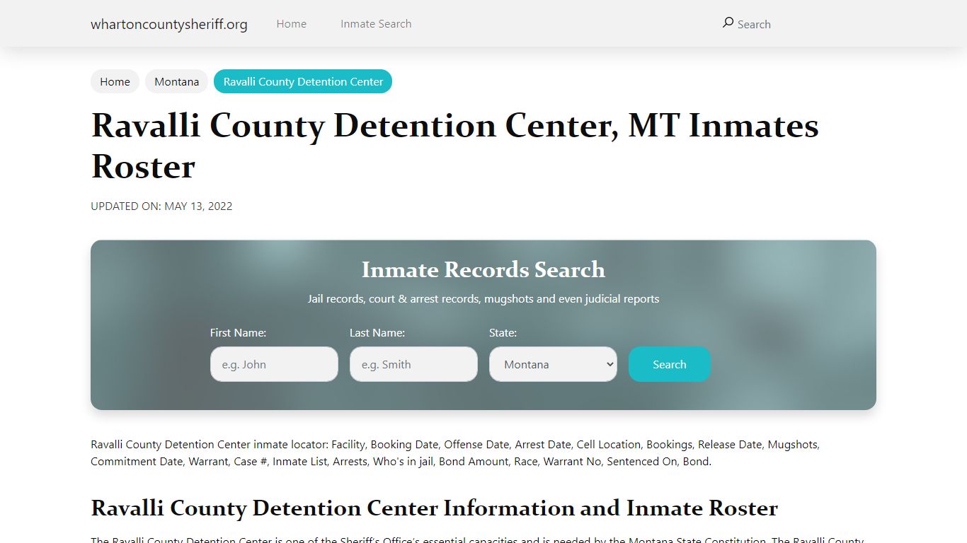 Ravalli County Detention Center, MT Jail Roster, Name Search